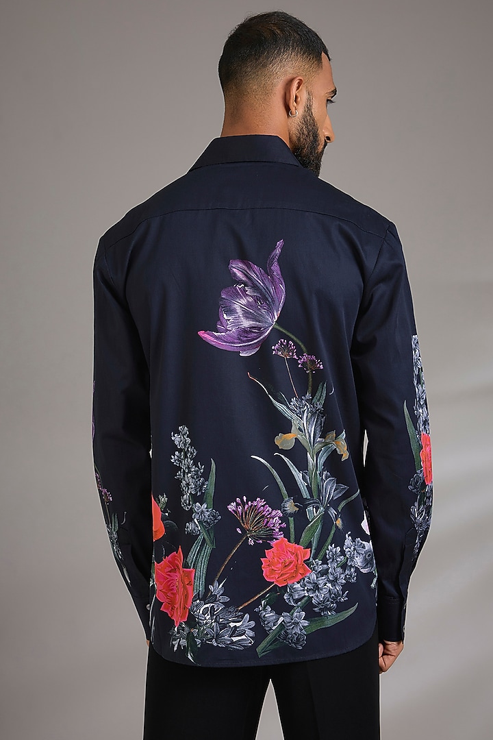 Black Poplin Party Wear Shirt by Rohit Bal Men at Pernia's Pop Up Shop
