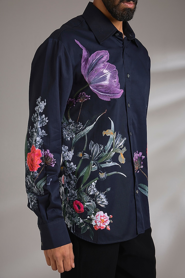 Black Poplin Party Wear Shirt by Rohit Bal Men at Pernia's Pop Up Shop
