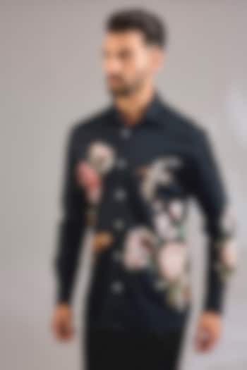 Black Poplin Party Wear Shirt by Rohit Bal Men at Pernia's Pop Up Shop