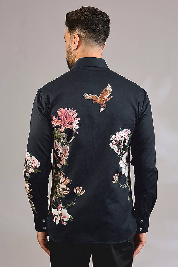 Black Poplin Party Wear Shirt by Rohit Bal Men at Pernia's Pop Up Shop