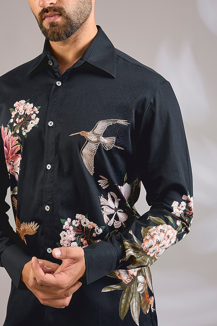 Black Poplin Party Wear Shirt by Rohit Bal Men at Pernia's Pop Up Shop