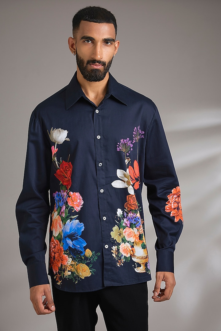 Black Poplin Party Wear Shirt by Rohit Bal Men at Pernia's Pop Up Shop