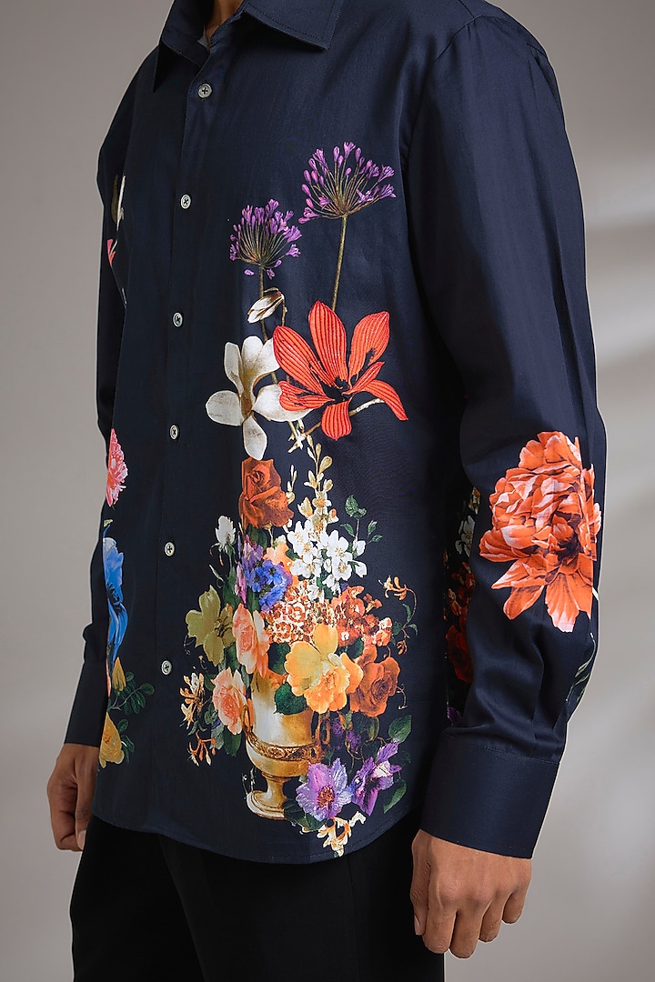 Black Poplin Party Wear Shirt by Rohit Bal Men at Pernia's Pop Up Shop