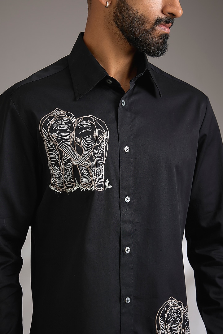 Black Poplin Wedding Shirt by Rohit Bal Men at Pernia's Pop Up Shop