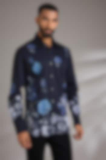 Indigo Poplin Party Wear Shirt by Rohit Bal Men at Pernia's Pop Up Shop