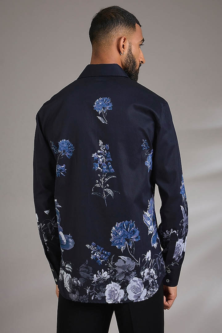 Indigo Poplin Party Wear Shirt by Rohit Bal Men at Pernia's Pop Up Shop