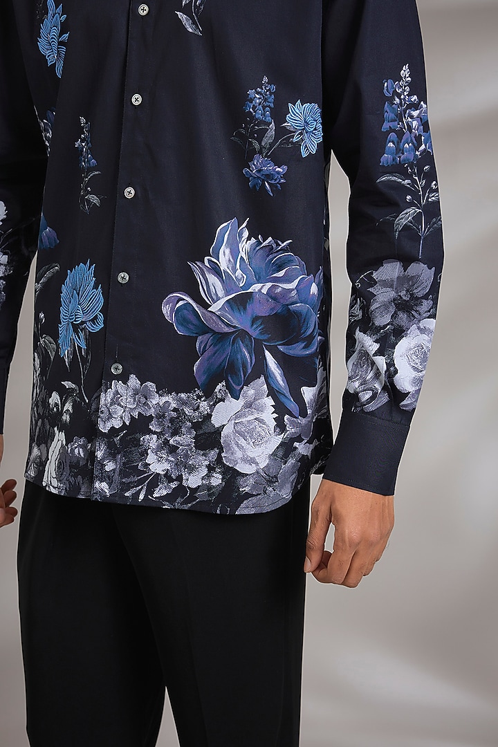 Indigo Poplin Party Wear Shirt by Rohit Bal Men at Pernia's Pop Up Shop