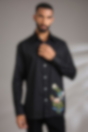 Black Poplin Wedding Shirt by Rohit Bal Men at Pernia's Pop Up Shop