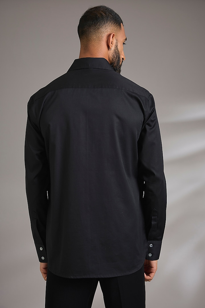 Black Poplin Wedding Shirt by Rohit Bal Men at Pernia's Pop Up Shop