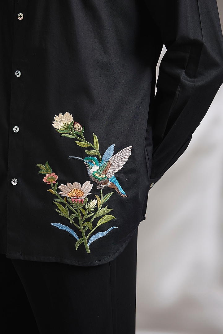 Black Poplin Wedding Shirt by Rohit Bal Men at Pernia's Pop Up Shop