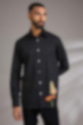 Black Poplin Wedding Shirt by Rohit Bal Men at Pernia's Pop Up Shop