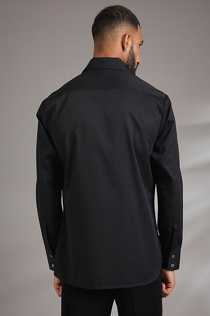 Black Poplin Wedding Shirt by Rohit Bal Men at Pernia's Pop Up Shop