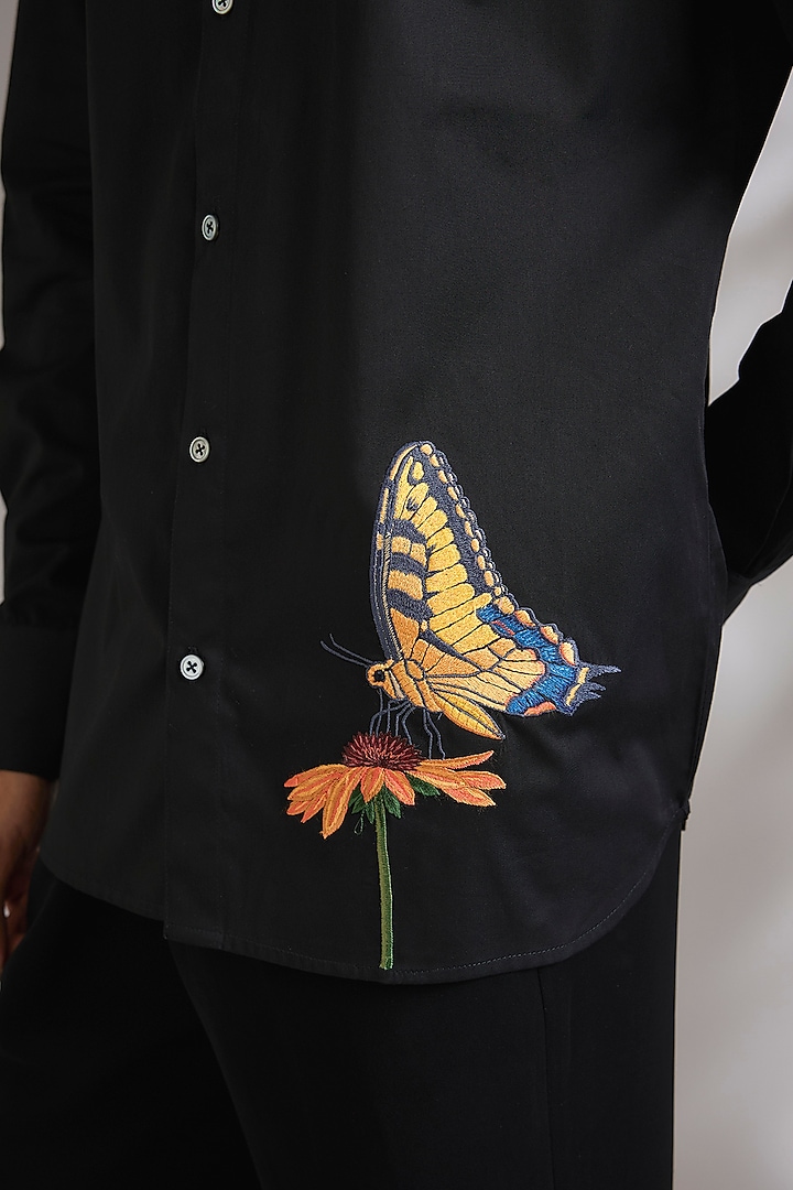 Black Poplin Wedding Shirt by Rohit Bal Men at Pernia's Pop Up Shop