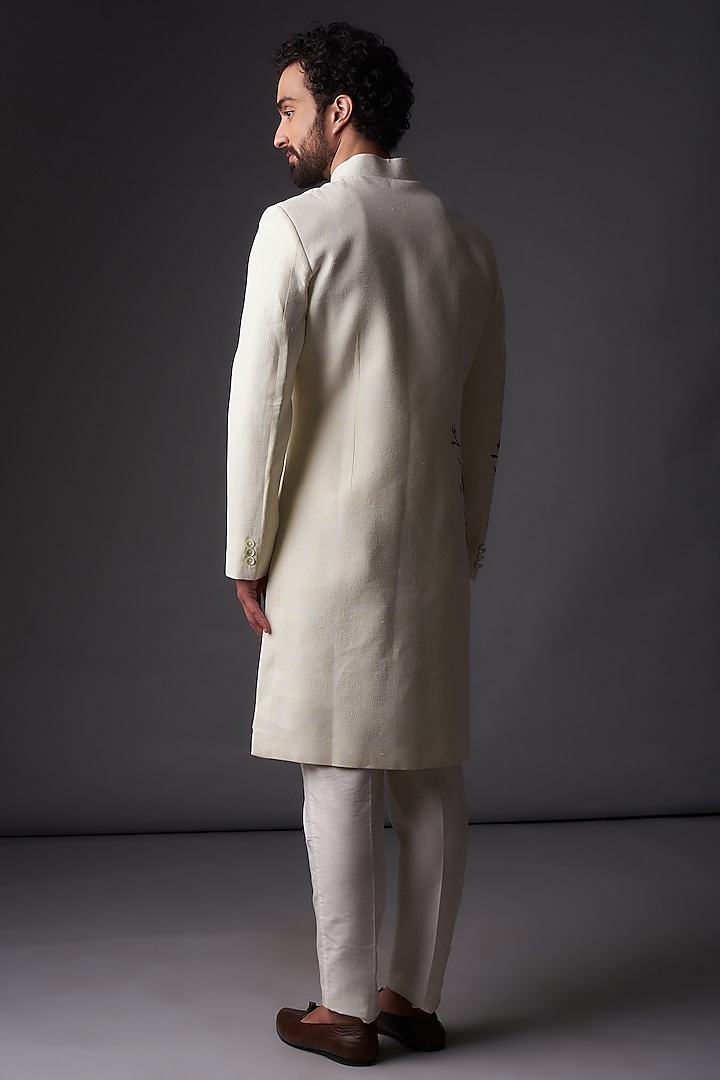 Ivory Matka Silk Resham Embroidered Groom Sherwani by Rohit Bal Men at Pernia's Pop Up Shop