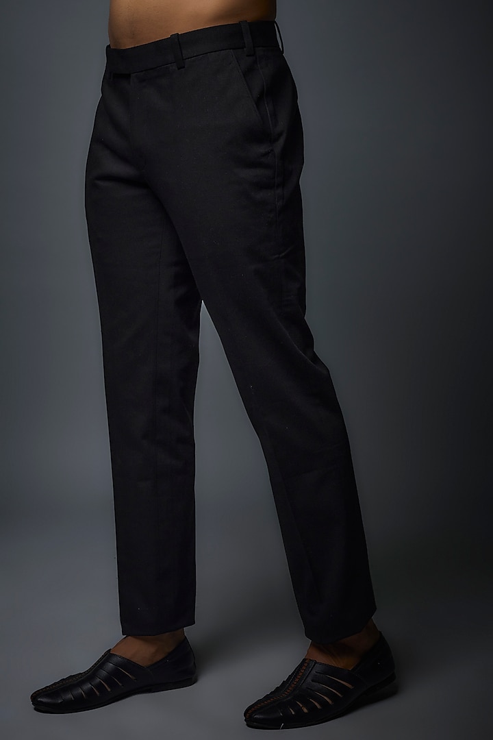 Black Matka Silk Floral Embroidered Groom Bandhgala Set by Rohit Bal Men at Pernia's Pop Up Shop