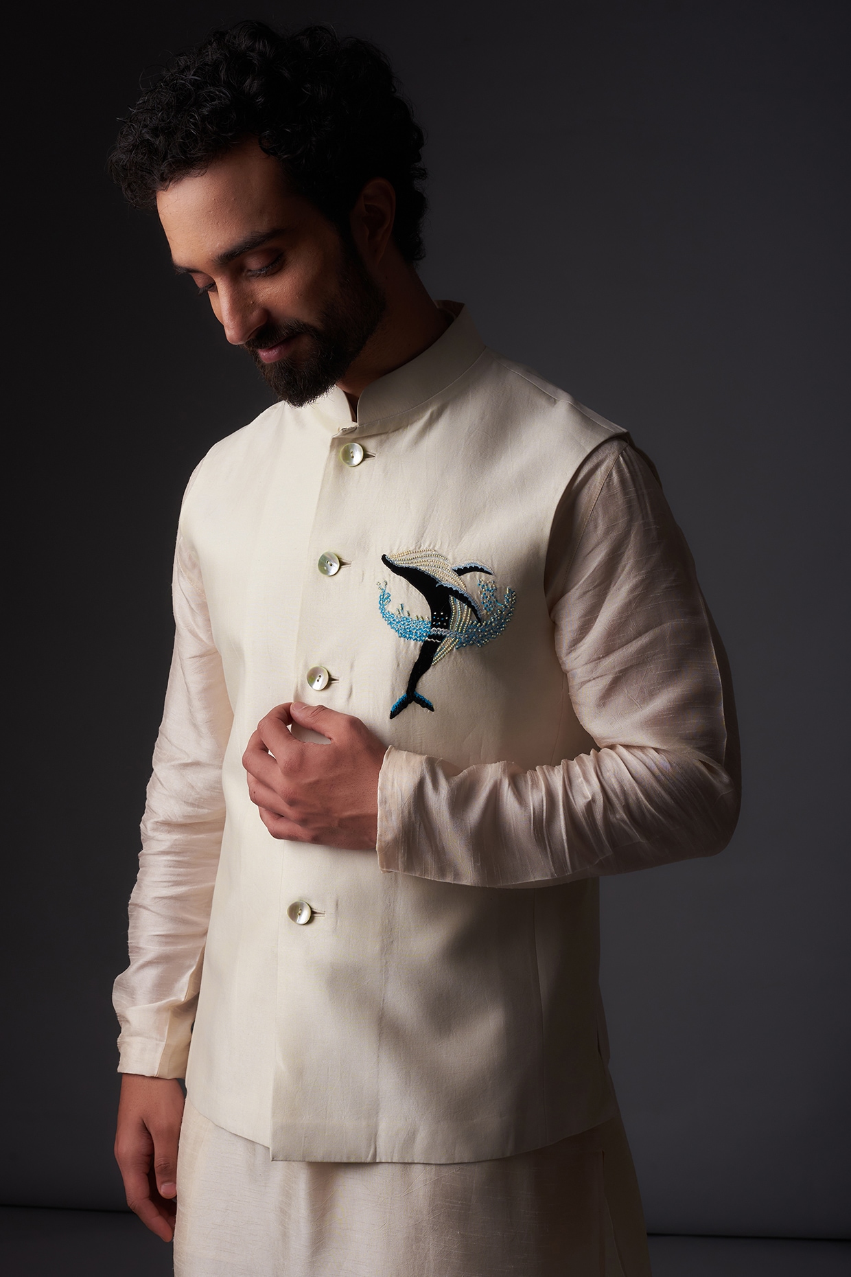 Blue Nehru Jacket with Floral Print – AUTOGRAPH MAN