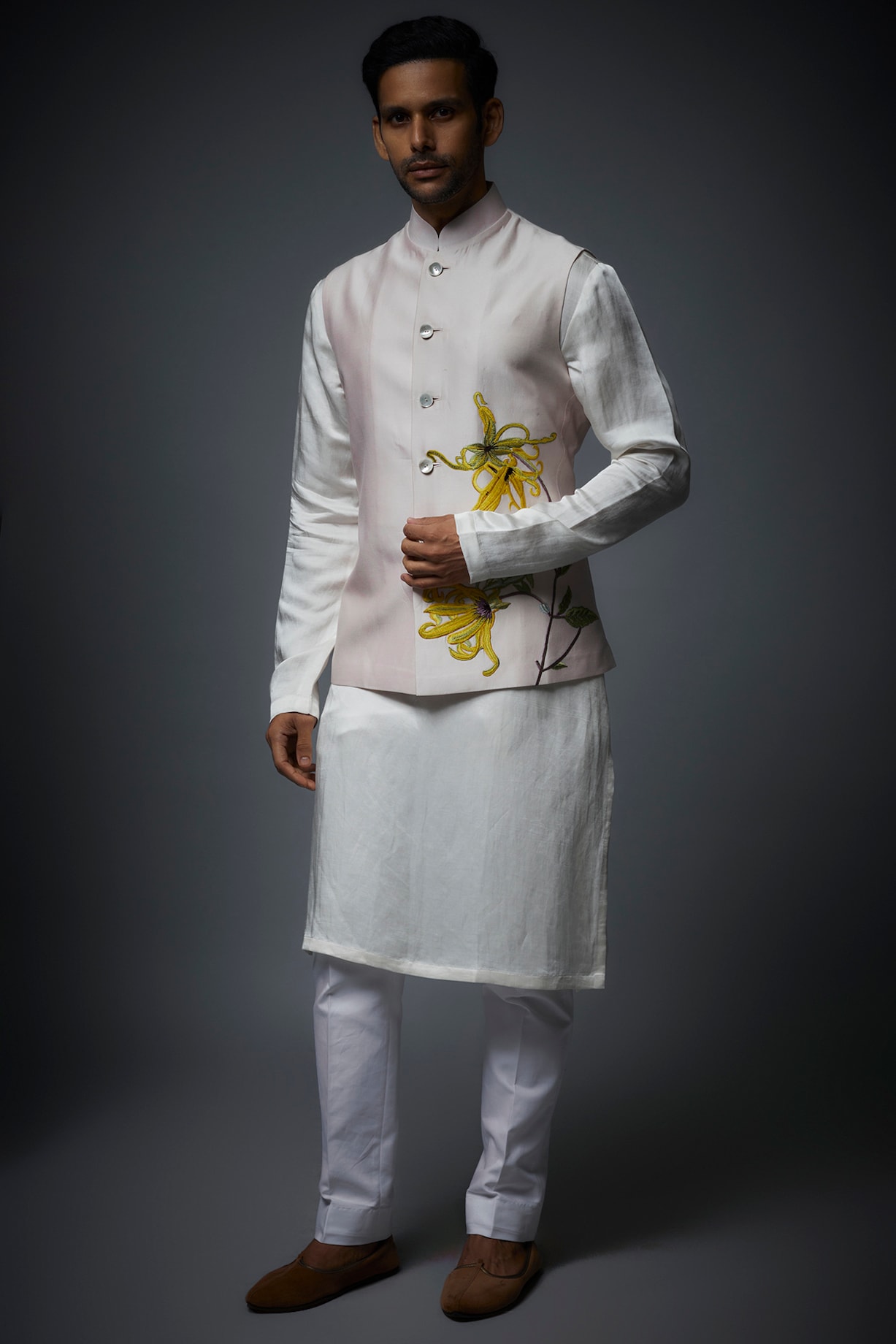 Buy Rohit Bal Men Pink Linen Hand Embroidered Nehru Jacket at Pernia