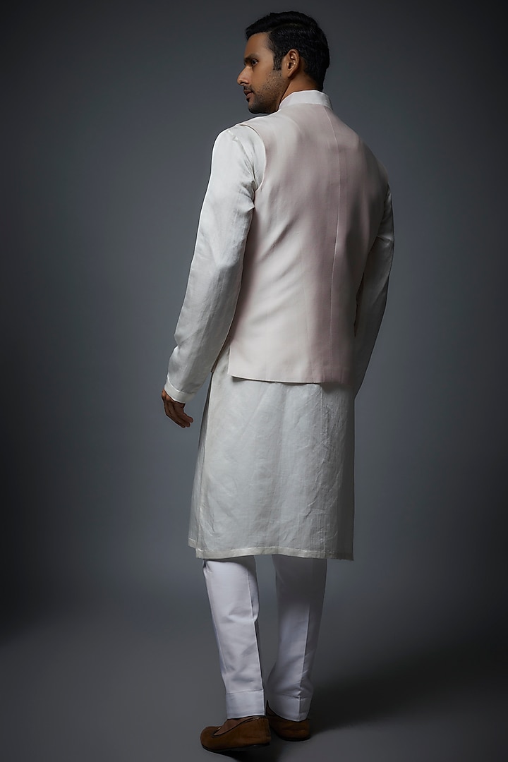 Pink Linen Hand Embroidered Nehru Jacket by Rohit Bal Men at Pernia's Pop Up Shop