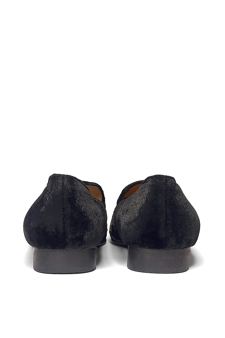 Black Velvet Zari & Stone Embroidered Slip-On Shoes by Rohit Bal Men at Pernia's Pop Up Shop