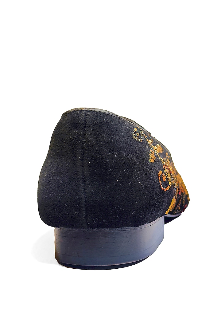 Black Velvet Floral Sequins Embroidered Slip-On Shoes by Rohit Bal Men at Pernia's Pop Up Shop