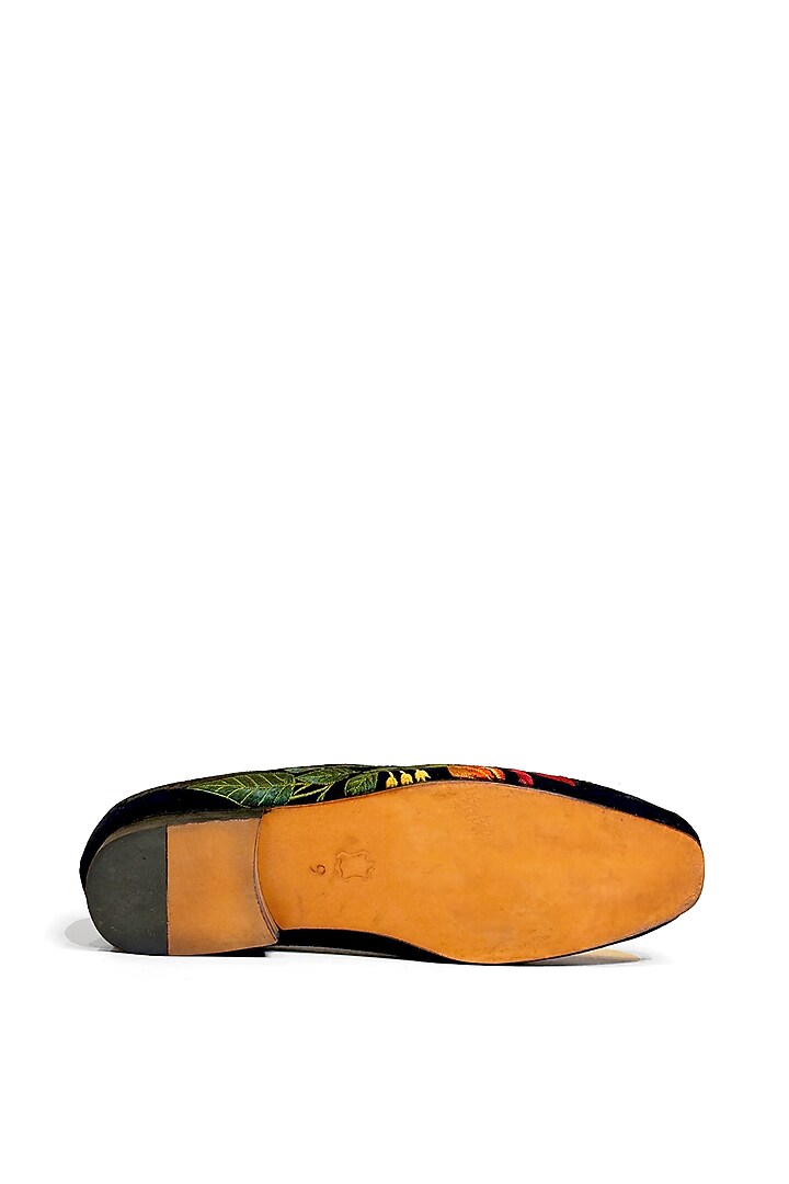 Black Velvet Floral Resham Embroidered Slip-On Shoes by Rohit Bal Men at Pernia's Pop Up Shop