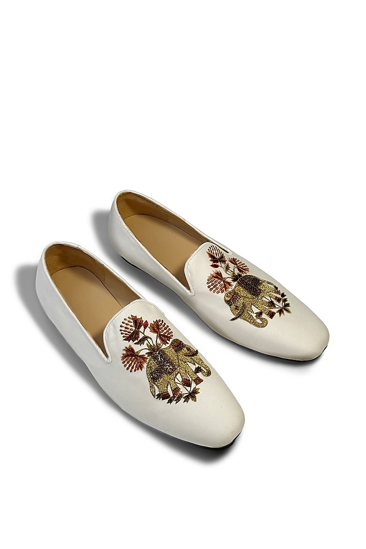 White Matka Hand & Machine Embroidered Shoes by Rohit Bal Men