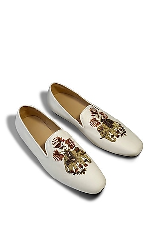 White Matka Hand & Machine Embroidered Shoes by Rohit Bal Men