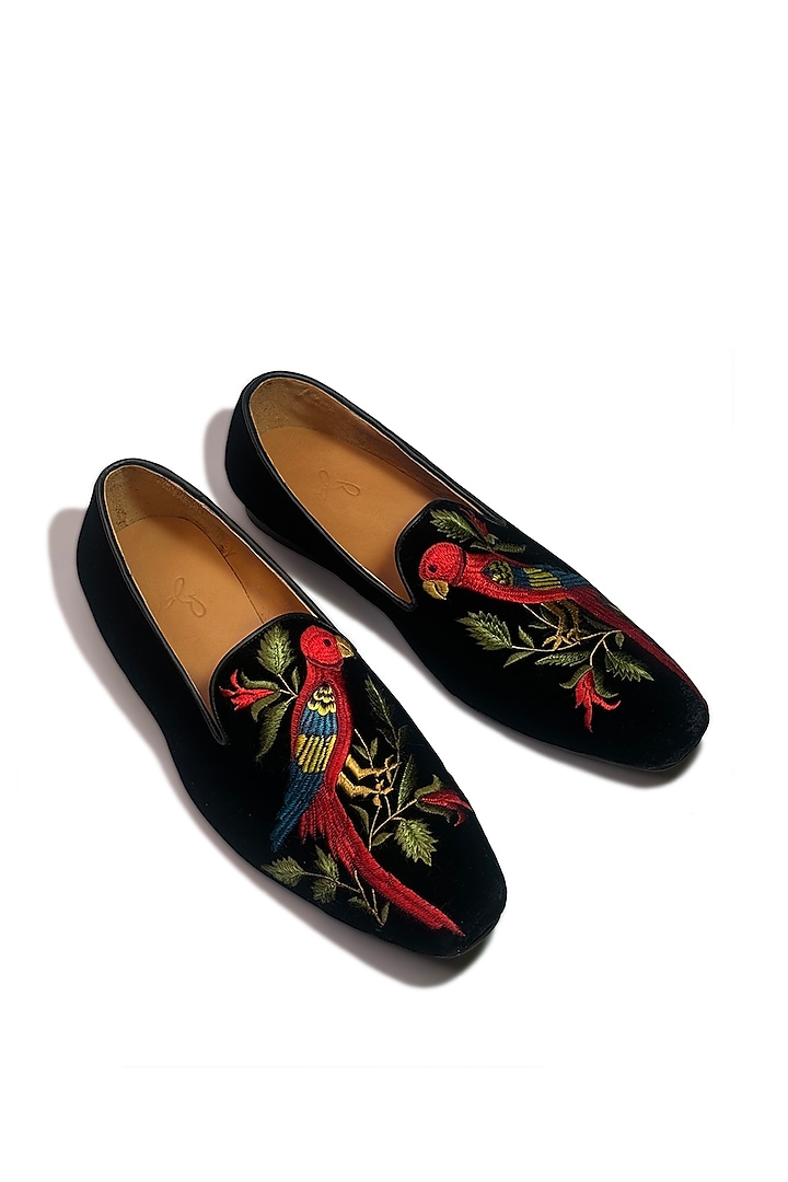 Black Velvet Hand & Machine Embroidered Shoes by Rohit Bal Men