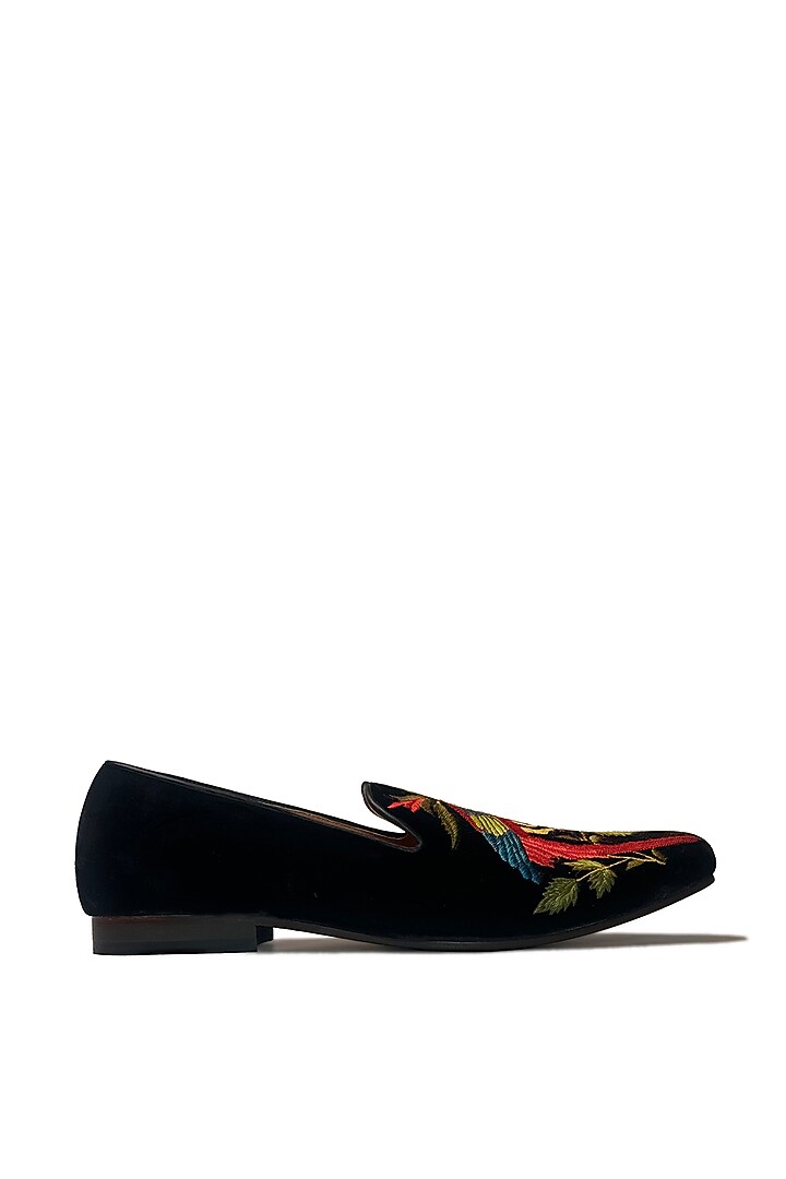 Black Velvet Hand & Machine Embroidered Shoes by Rohit Bal Men at Pernia's Pop Up Shop