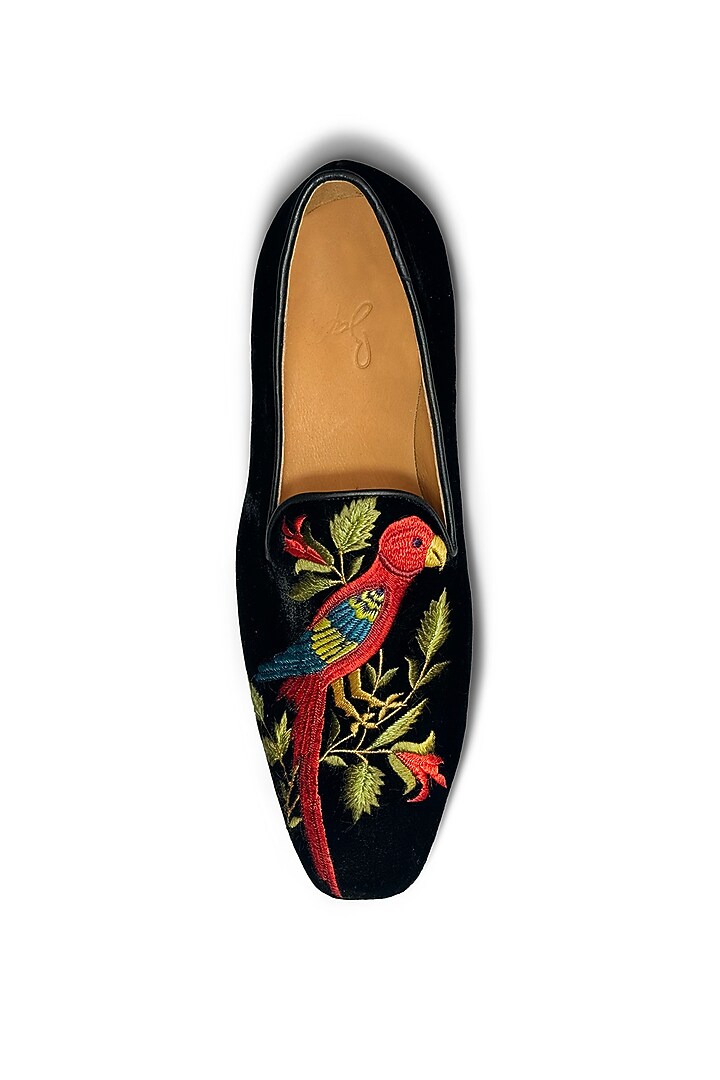 Black Velvet Hand & Machine Embroidered Shoes by Rohit Bal Men at Pernia's Pop Up Shop