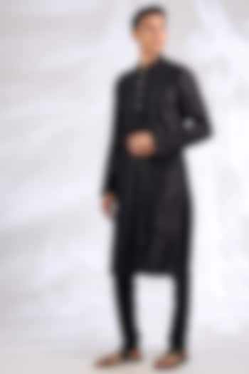Black Chanderi Silk Kurta Set by Rohit Bal Men