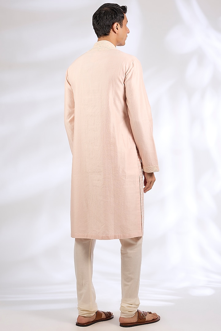 Blush Pink Chanderi Silk Kurta Set by Rohit Bal Men at Pernia's Pop Up Shop