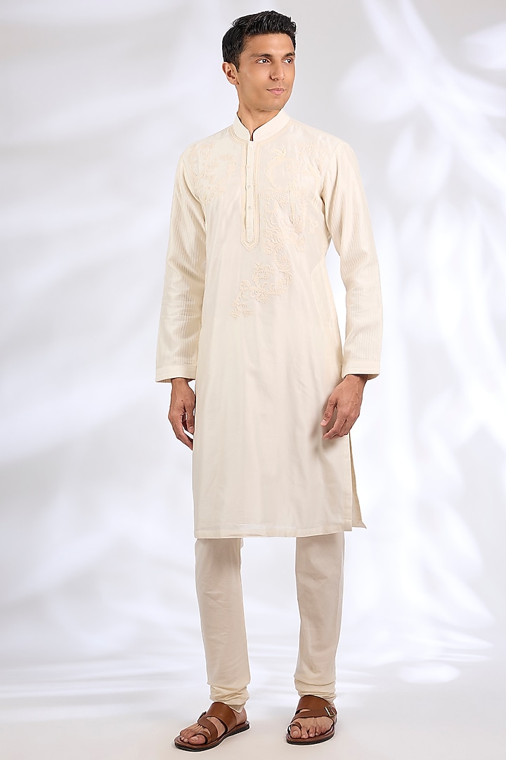 Ivory Chanderi Silk Kurta Set by Rohit Bal Men