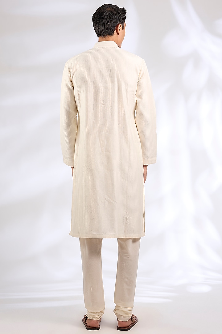 Ivory Chanderi Silk Kurta Set by Rohit Bal Men at Pernia's Pop Up Shop
