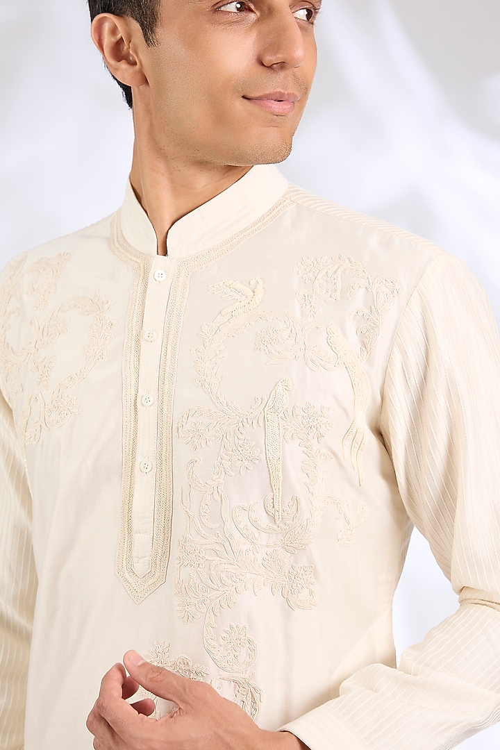 Ivory Chanderi Silk Kurta Set by Rohit Bal Men at Pernia's Pop Up Shop