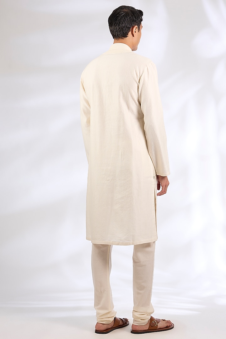 Ivory Chanderi Silk Kurta Set by Rohit Bal Men at Pernia's Pop Up Shop