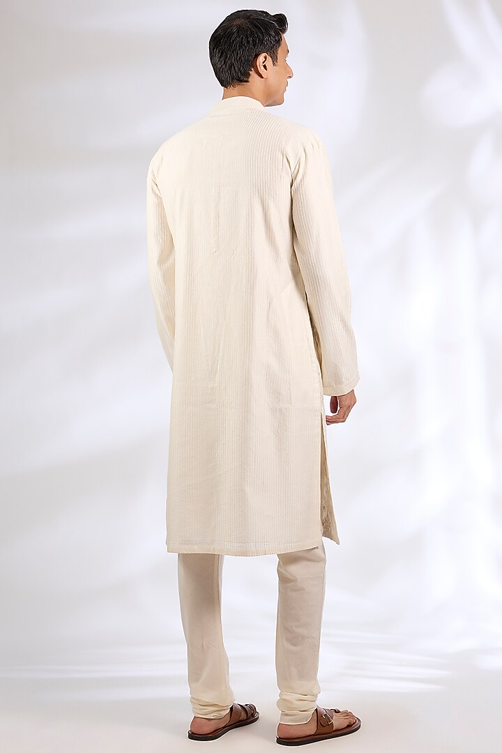 Ivory Chanderi Silk Kurta Set by Rohit Bal Men at Pernia's Pop Up Shop