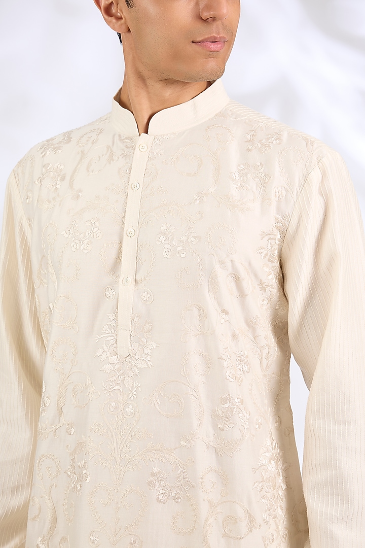 Ivory Chanderi Silk Kurta Set by Rohit Bal Men at Pernia's Pop Up Shop