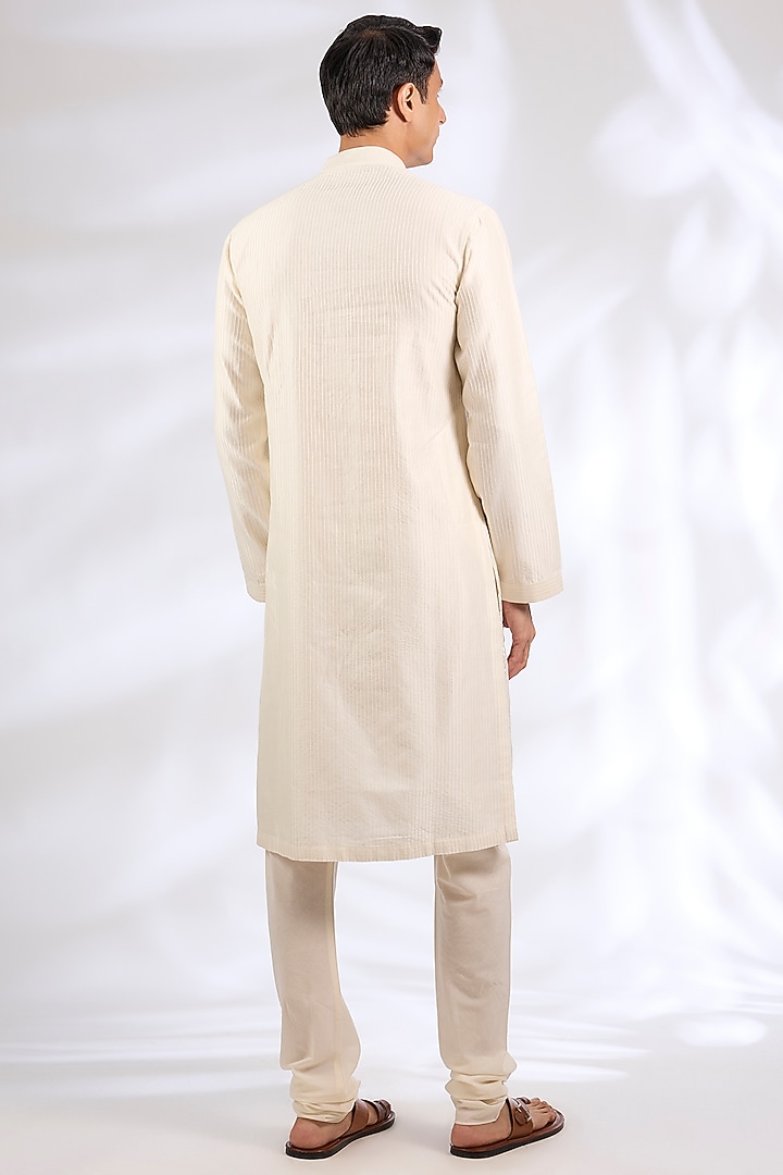 Ivory Chanderi Silk Kurta Set by Rohit Bal Men at Pernia's Pop Up Shop