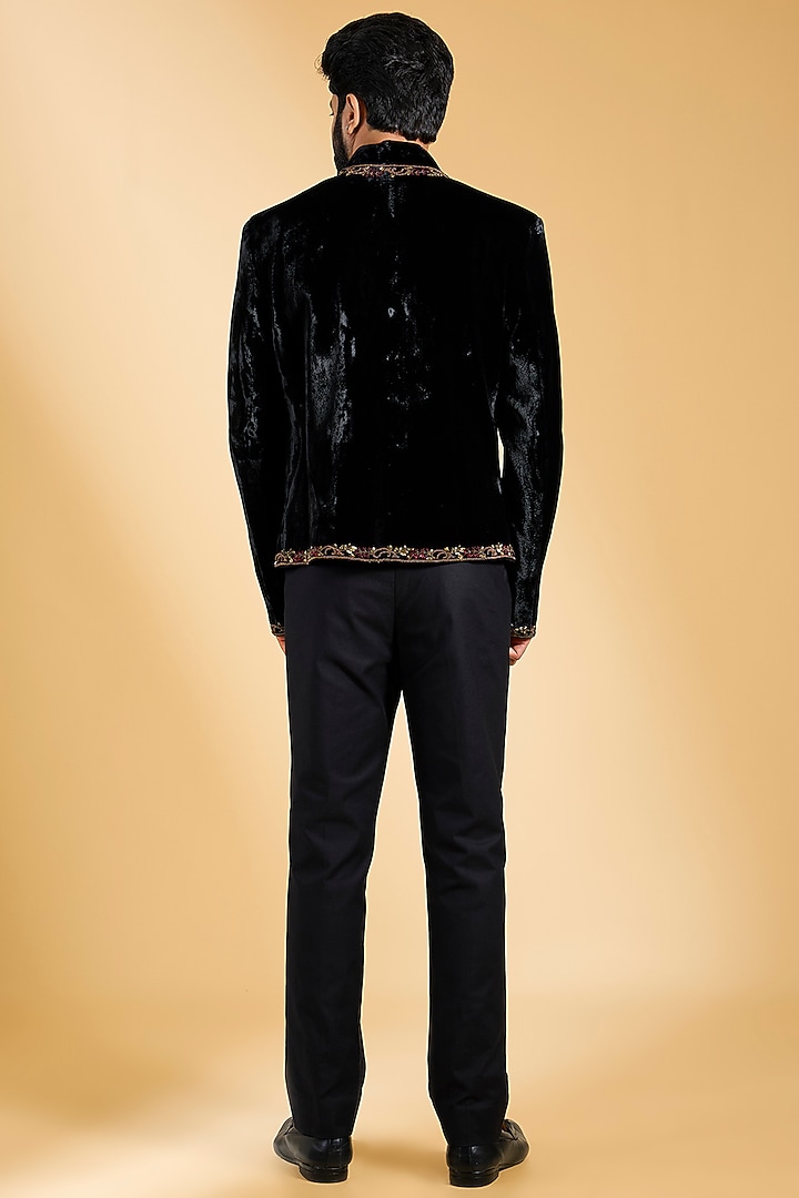 Black Silk Velvet Bandhgala by Rohit Bal Men at Pernia's Pop Up Shop