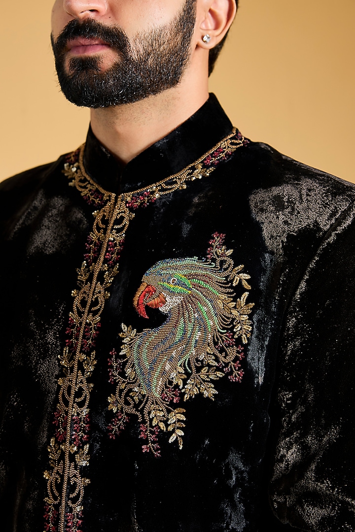 Black Silk Velvet Bandhgala by Rohit Bal Men at Pernia's Pop Up Shop