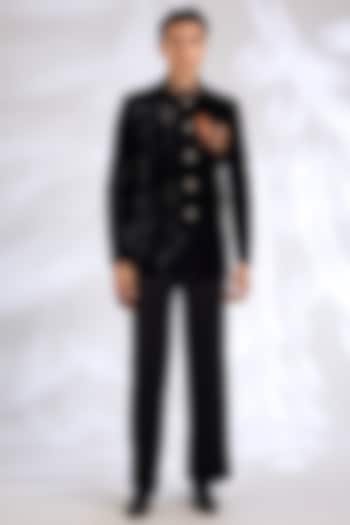 Black Velvet Bandhgala Jacket by Rohit Bal Men