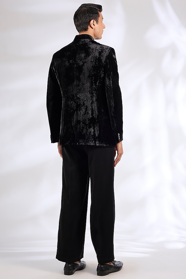 Black Velvet Groom Bandhgala Jacket by Rohit Bal Men at Pernia's Pop Up Shop