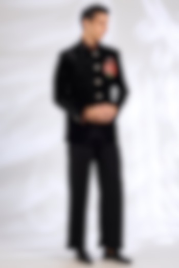 Black Velvet Bandhgala Jacket by Rohit Bal Men