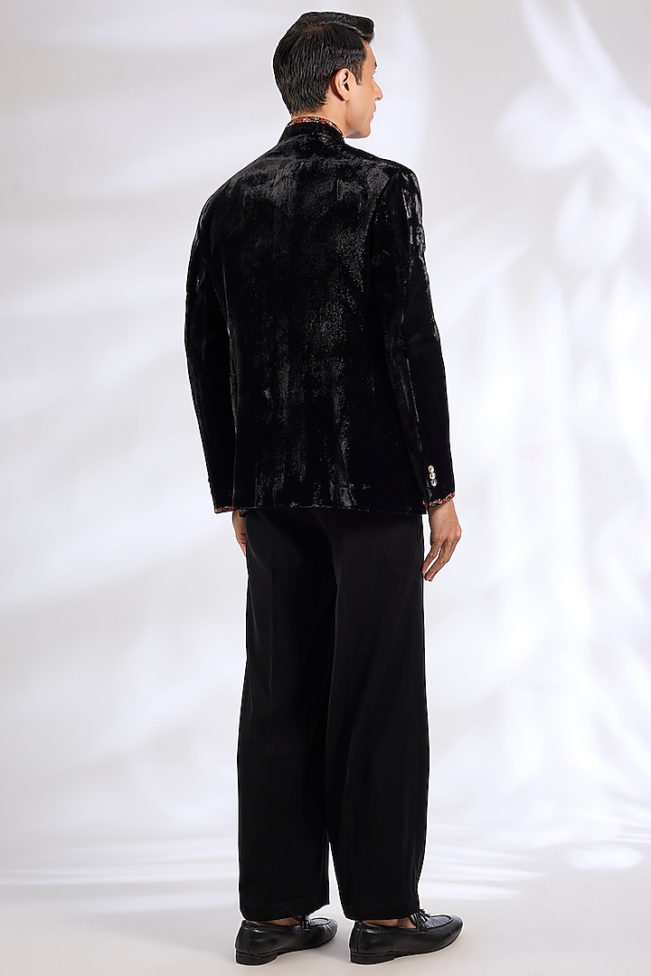 Black Velvet Groom Bandhgala Jacket by Rohit Bal Men at Pernia's Pop Up Shop