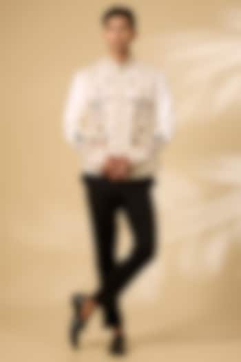 Ivory Matka Silk Hand Embroidered Bandhgala Jacket by Rohit Bal Men