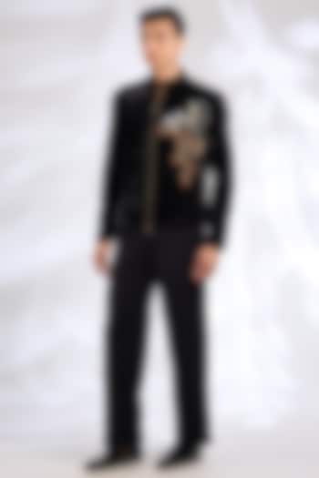 Black Velvet Bandhgala Jacket by Rohit Bal Men