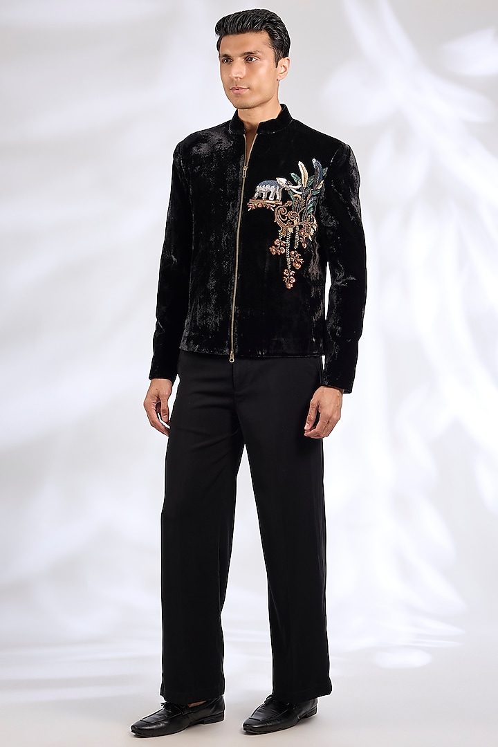 Black Velvet Bandhgala Jacket by Rohit Bal Men