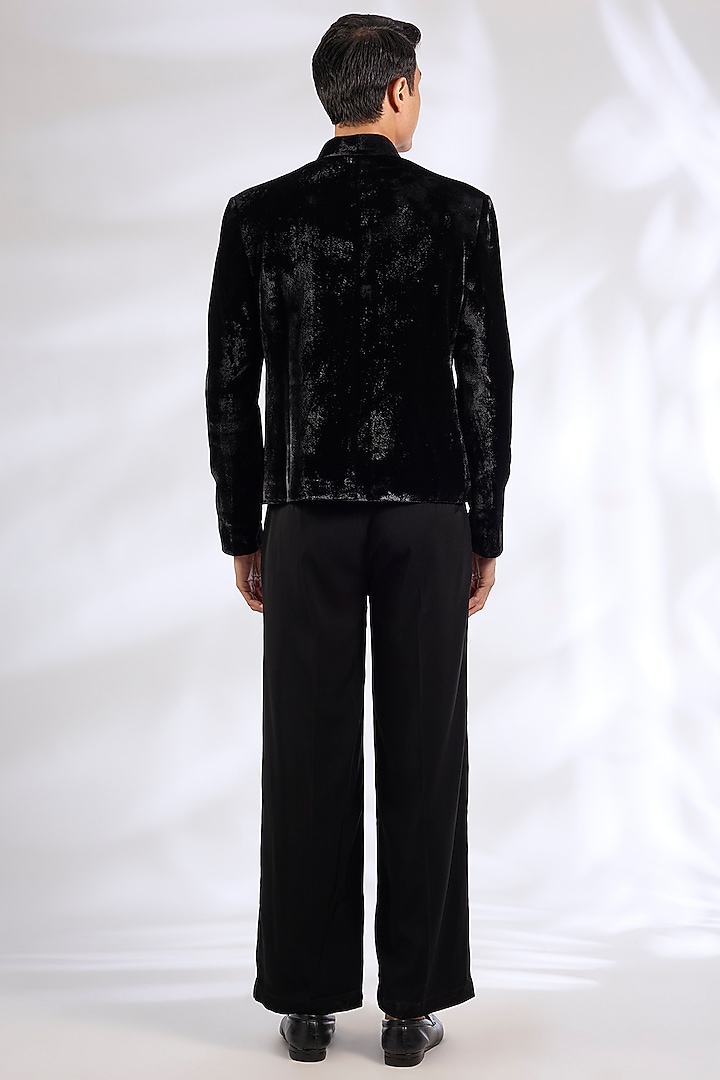 Black Velvet Groom Bandhgala Jacket by Rohit Bal Men at Pernia's Pop Up Shop
