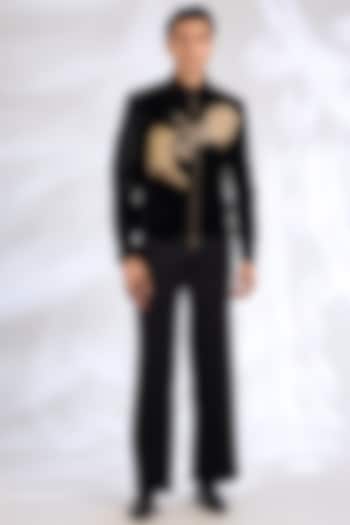 Black Velvet Bandhgala Jacket by Rohit Bal Men